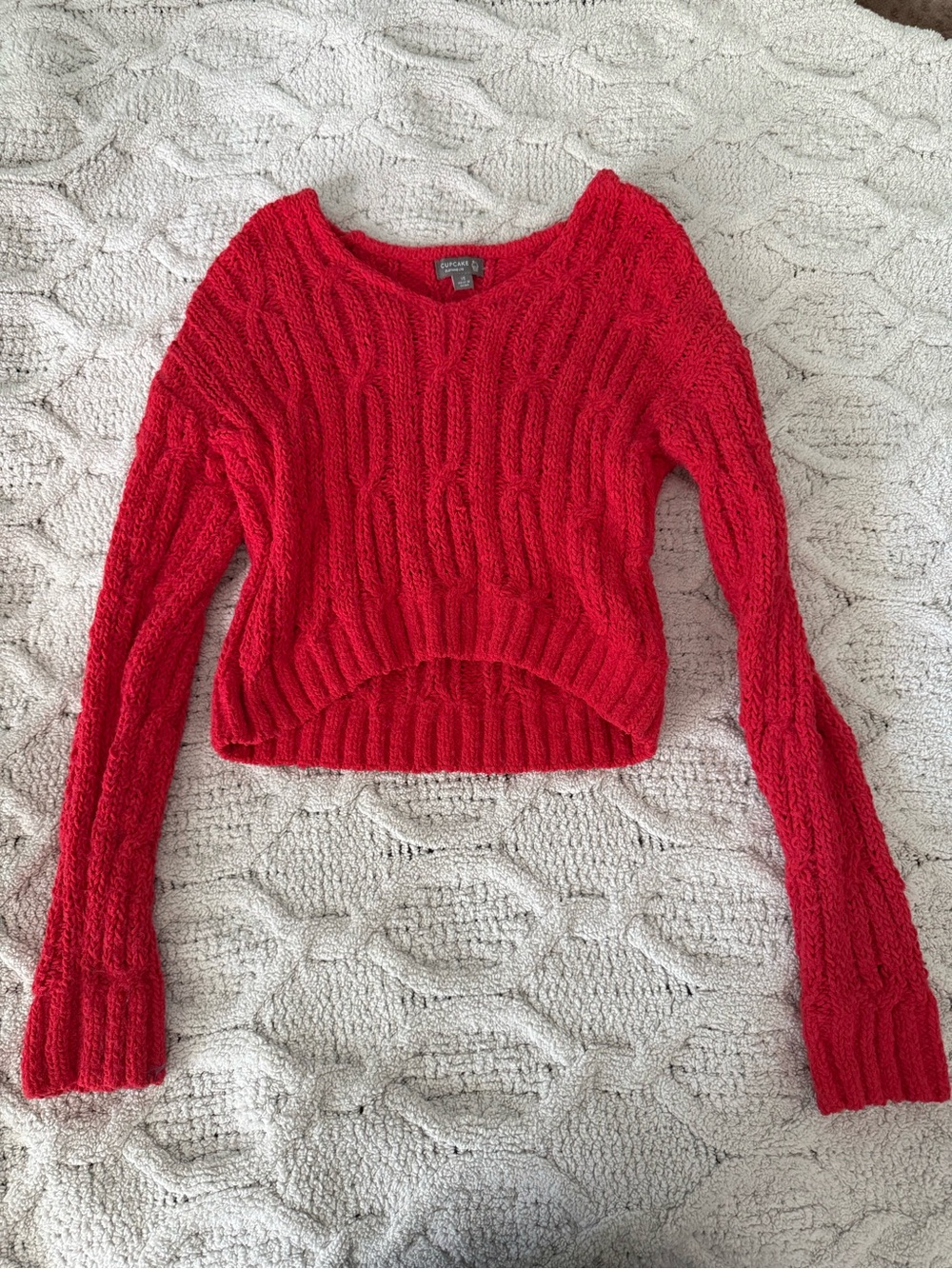 Red Cable-Knit Cropped Sweater - Cupcake by Francesca’s